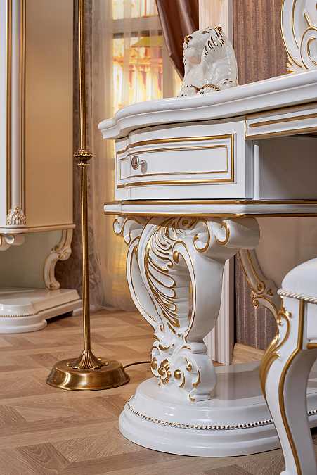 Туалетный стол с зеркалом и пуфом "Марелла" (белый с золотом)